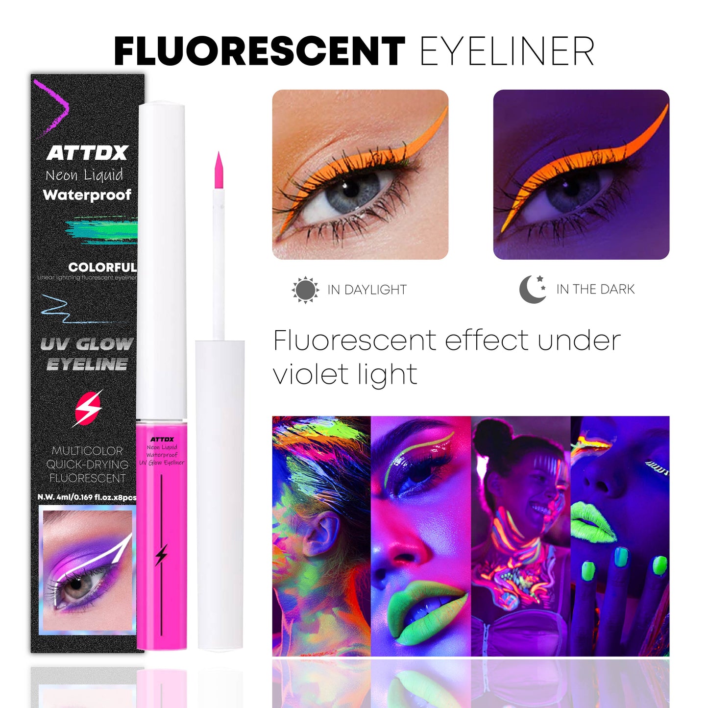 ATTDX Neon Liquid Waterproof UVGlow Eyeliner