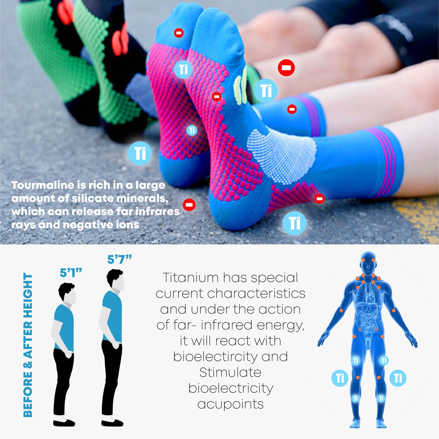 Ricpind Titanium Ion HeightBooster Socks