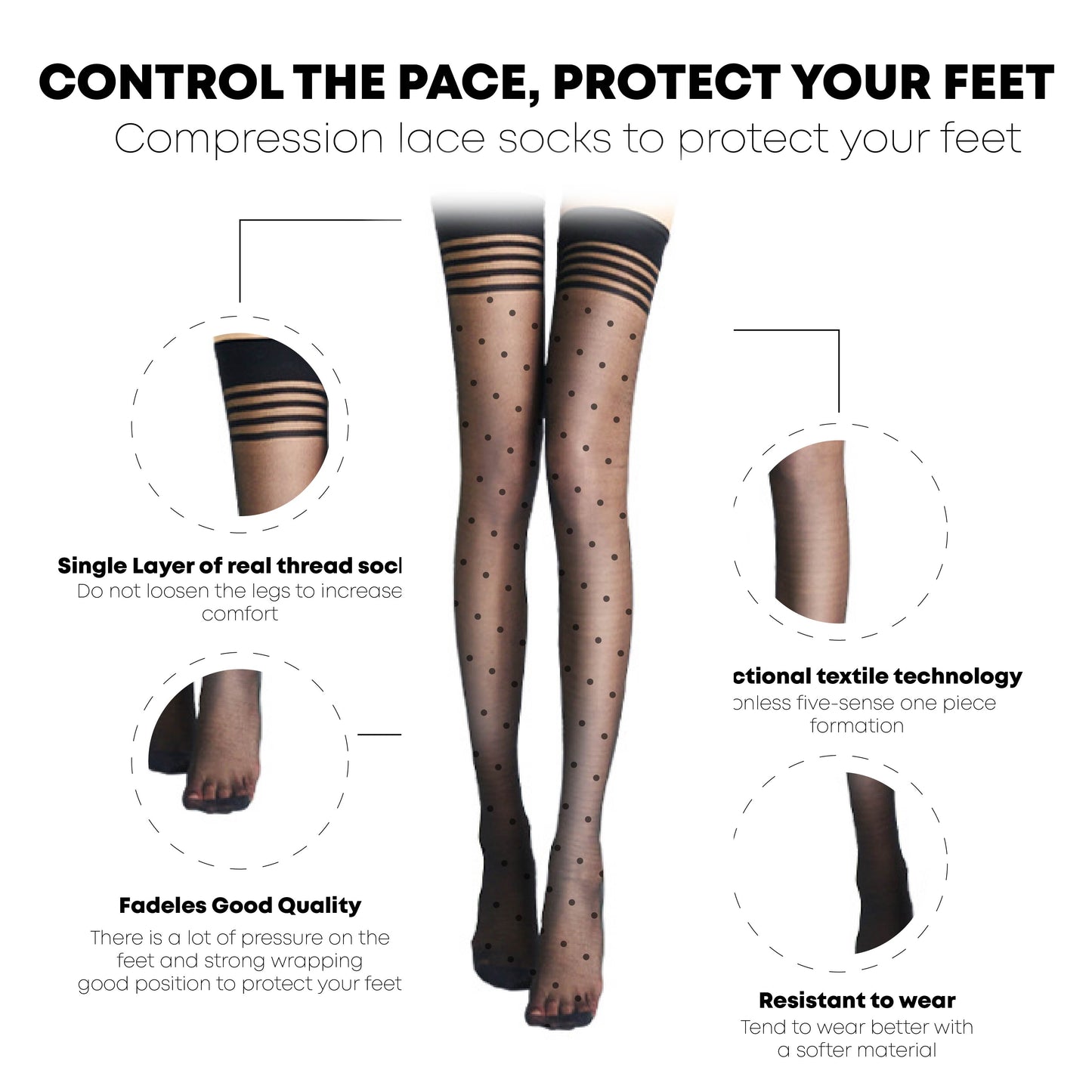 Ricpind WALKSLIM ThighHigh Compression LaceSocks